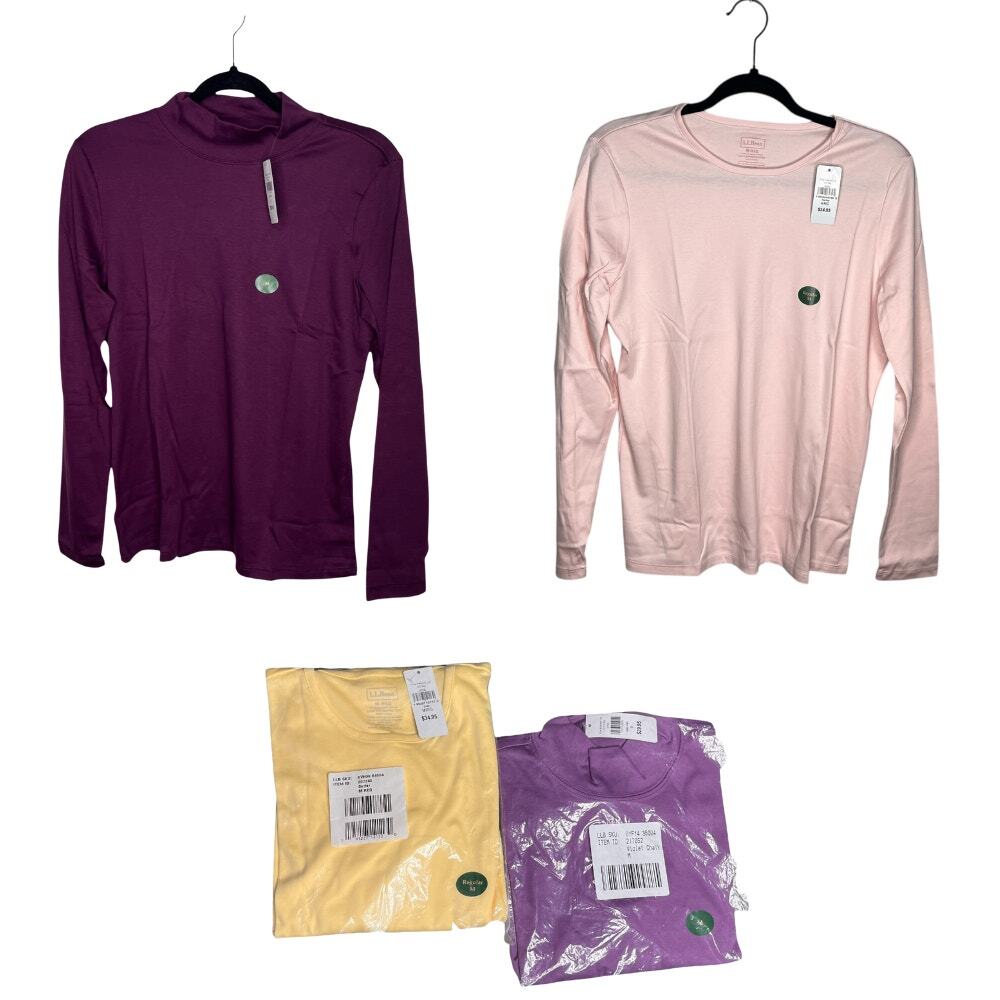 LL Bean Women's L Lot of 4 NWT Pima Cotton Long Sleeve Mockneck Crewneck